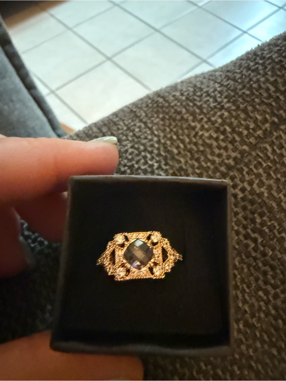 Rose Gold Filigree Ring with peach Gemstone